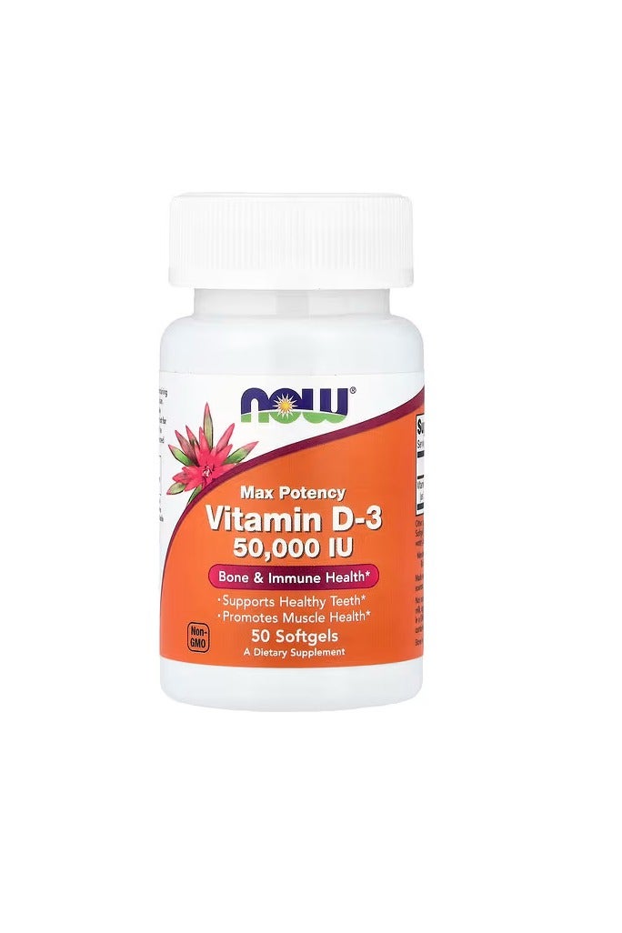 NOW Foods, Vitamin D-3, Max Potency, 50,000 IU, 50 Softgels - Image 1