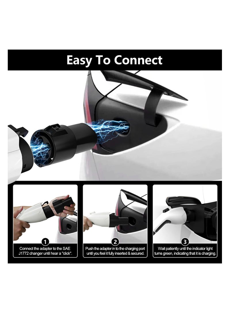 J1772 to Tesla Adapter, J1772 Charger Adapter for Tesla Model-3/Y/X/S, SAE J1772 EV Charger Adapter for Tesla Cars ONLY 【Safety Certified】 80A/250V AC, Optimal Fit (J1772 to Tesla, Black) - Image 5