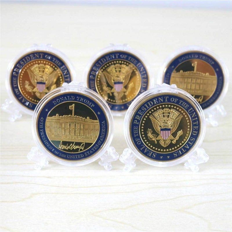 HillSpring 5 Pack Donald Trump Gold Plated Coin Seal of The President Challenge Coins Commemorative Gift with Case and Stand - Image 2