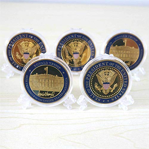 HillSpring 5 Pack Donald Trump Gold Plated Coin Seal of The President Challenge Coins Commemorative Gift with Case and Stand - Image 1
