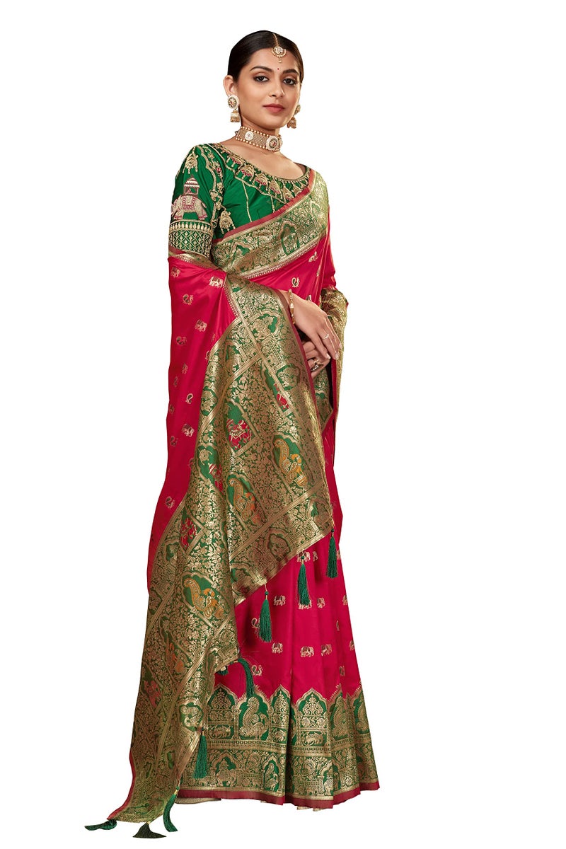 MANOHARI Women's Woven Silk Blend Designer Saree (MN1377_Pink) - Image 4