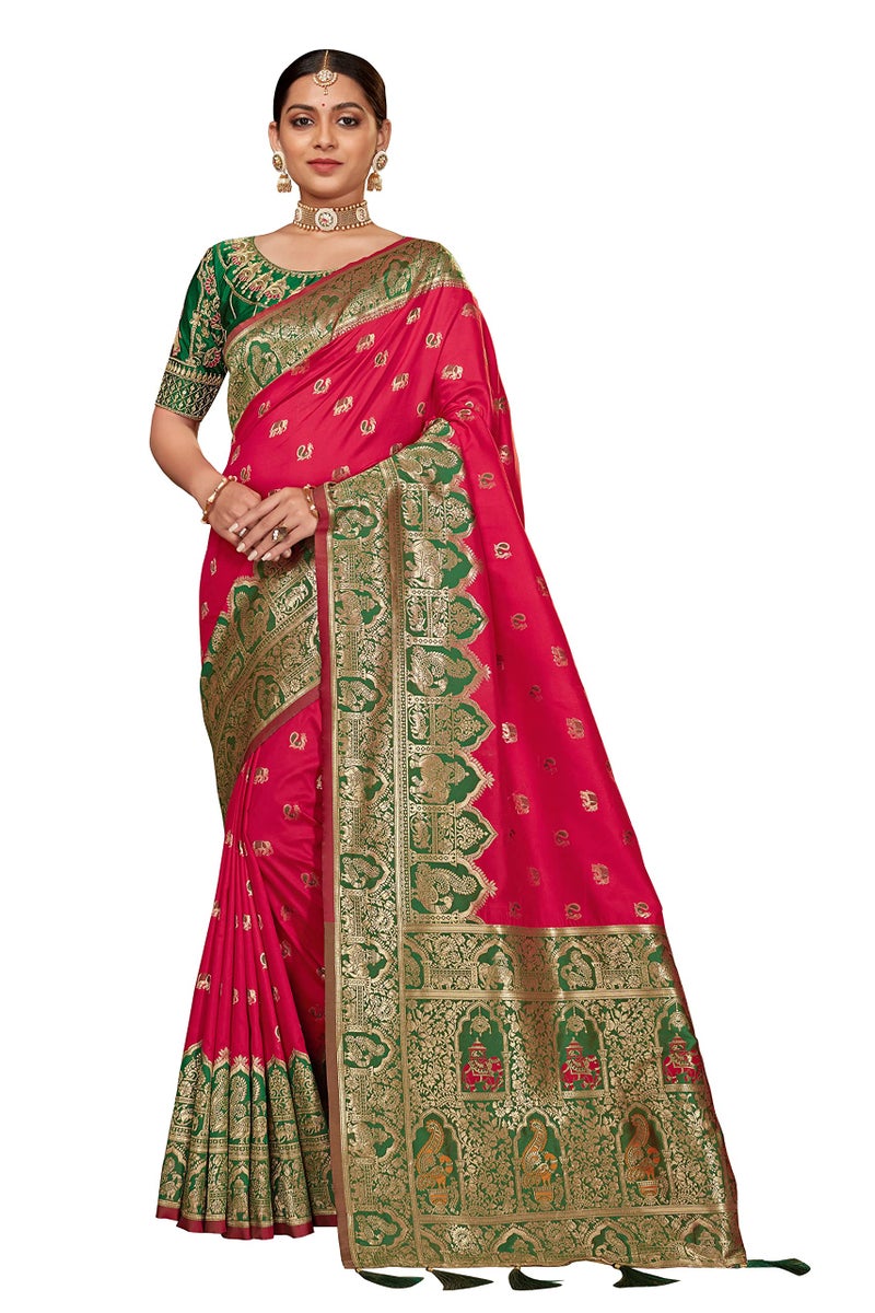 MANOHARI Women's Woven Silk Blend Designer Saree (MN1377_Pink) - Image 1