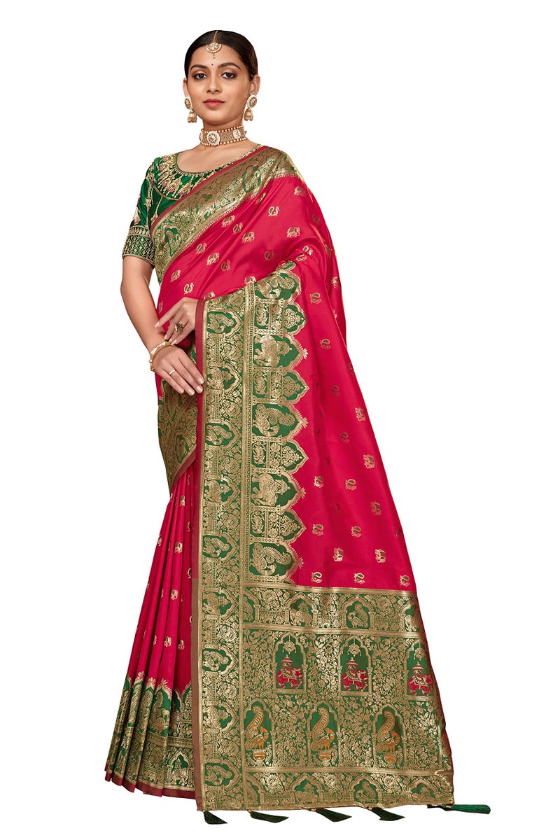 MANOHARI Women's Woven Silk Blend Designer Saree (MN1377_Pink) - Image 2