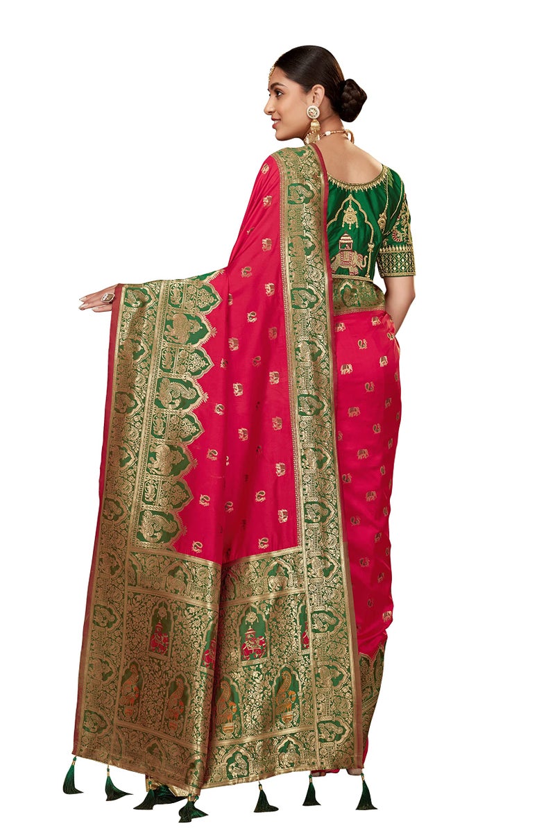 MANOHARI Women's Woven Silk Blend Designer Saree (MN1377_Pink) - Image 3