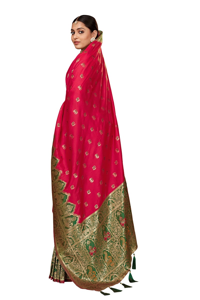 MANOHARI Women's Woven Silk Blend Designer Saree (MN1377_Pink) - Image 5