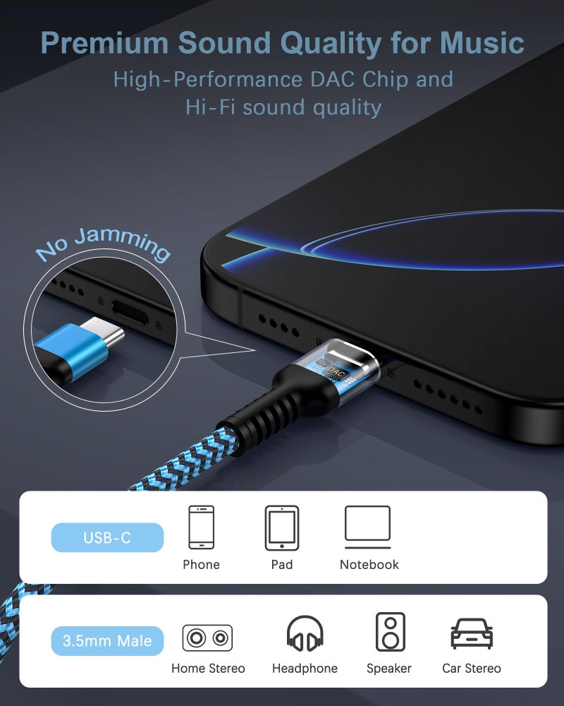 Haoano Aux Cord to USB C, [2Pack/3.3ft] USB C to 3.5mm Audio Aux Jack Cable, Type C to AUX Headphone Jack Male Cable for Car/Home Stereo Speaker for iPhone 17 16 15 Pro Max Plus Galaxy S25 S24Ultra Pixel - Image 4