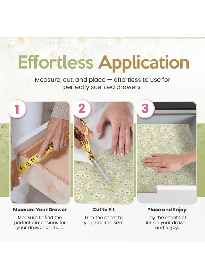 Linda's Essentials Chamomile Scented Drawer Liners for Dresser Drawers (10 Large Sheets, 19.7" x 14.4") - Non Adhesive Drawer Paper Liner for Bedroom Dresser & Closet Shelves by Linda's Essentials - Image 4