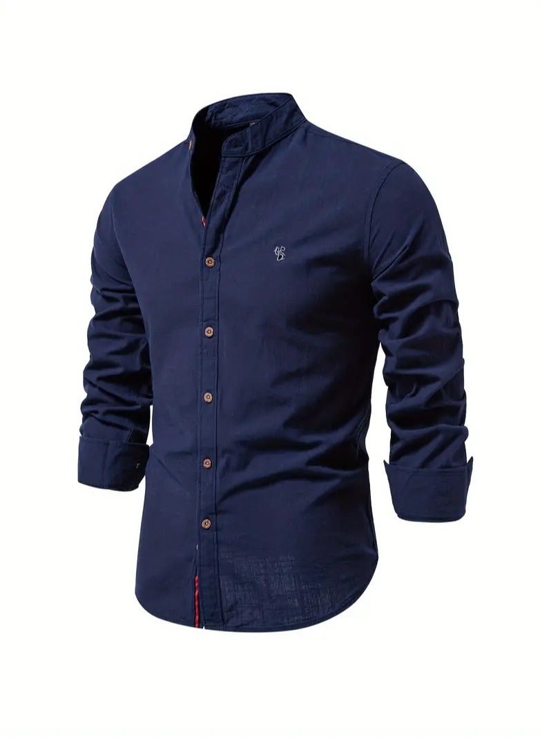 NIBEMINENT Spring and summer slim shirt men's cotton and linen casual Japanese style men's fashion business solid color long-sleeved shirt for men  - Image 1