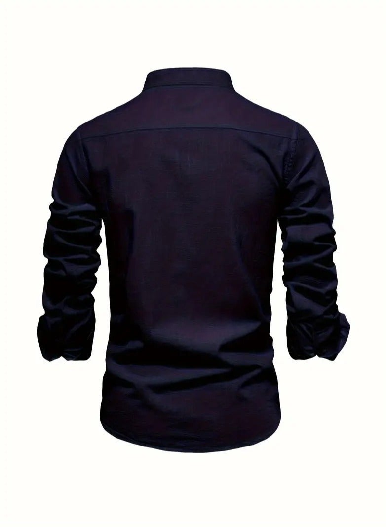 NIBEMINENT Spring and summer slim shirt men's cotton and linen casual Japanese style men's fashion business solid color long-sleeved shirt for men  - Image 2
