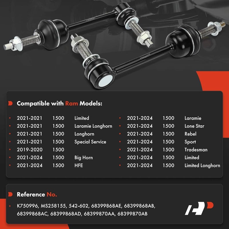 A-Premium 2 x Front Sway Bar Links Stabilizer Bar Links, Compatible with Ram 1500 2019 2020 2021 2022 2023 2024 - Image 2