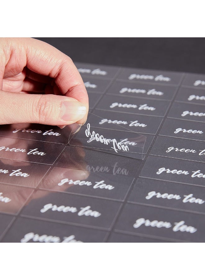 Restaurantware Label Tek 1.9 x 1 Inch Green Tea Bottle Labels, 100 Water-Resistant Labels For Bottles - Self-Adhesive, Clear With White Font, Plastic Bottle Stickers, For Drink Pouches, - Image 1