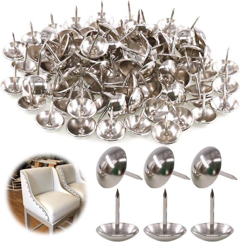 Keadic 200Pcs 3/4" (19mm) Antique Upholstery Tacks Furniture Nails Pins Assortment Kit for Upholstered Furniture Cork Board or DIY Projects - Silver - Image 1