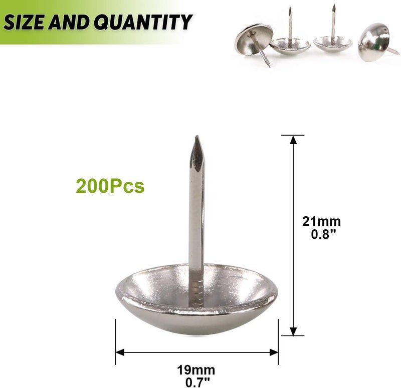 Keadic 200Pcs 3/4" (19mm) Antique Upholstery Tacks Furniture Nails Pins Assortment Kit for Upholstered Furniture Cork Board or DIY Projects - Silver - Image 2