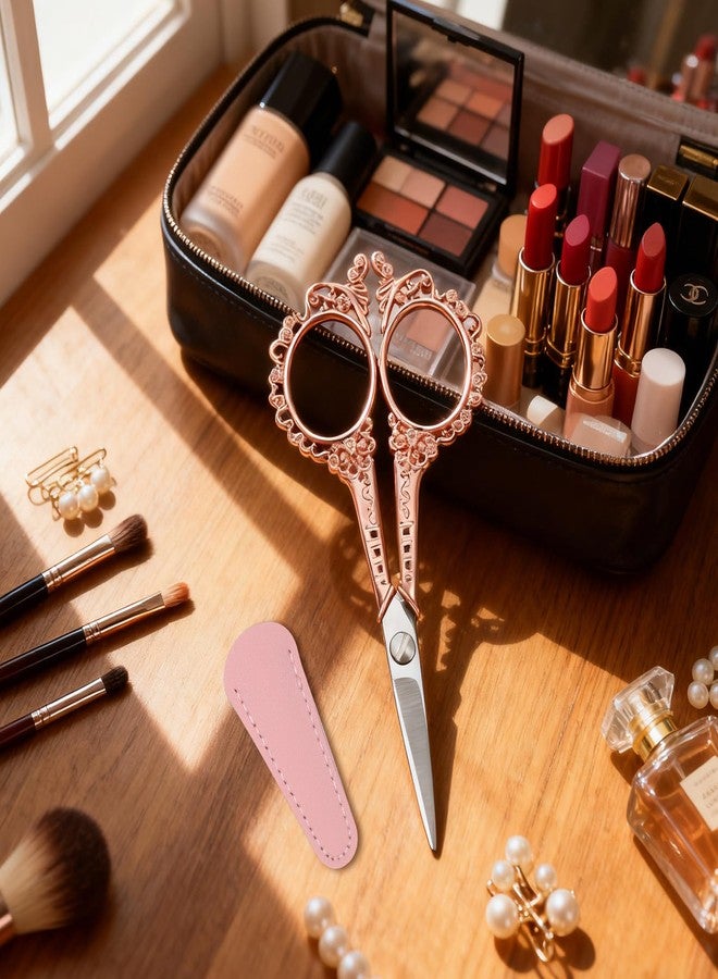 Psiriol Professional Grooming Mini Scissor, Eyebrow Scissors for Women, Stainless Steel Nose Hair Trimming Scissors for Facial Hair, Eyebrows, Beard, Ear, Nose, Moustache (Gold Pink, Patterned) - Image 5