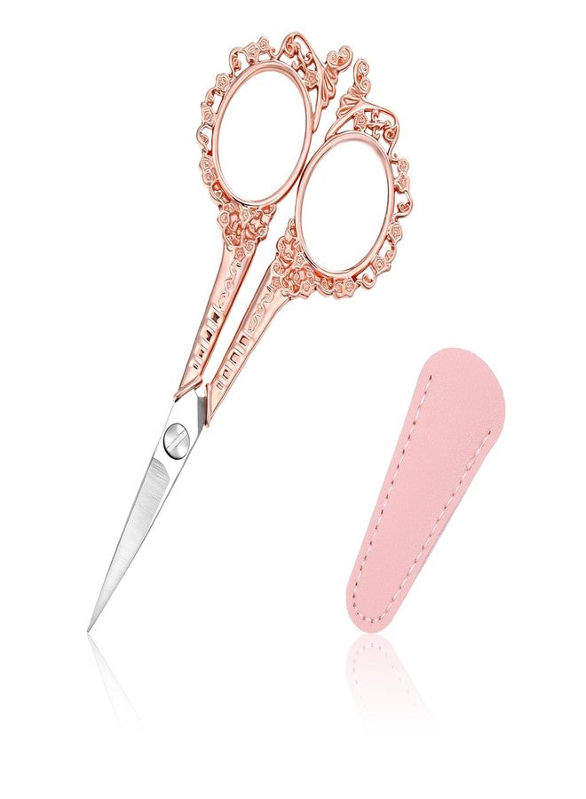 Psiriol Professional Grooming Mini Scissor, Eyebrow Scissors for Women, Stainless Steel Nose Hair Trimming Scissors for Facial Hair, Eyebrows, Beard, Ear, Nose, Moustache (Gold Pink, Patterned) - Image 1