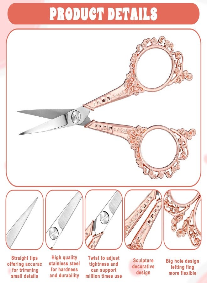 Psiriol Professional Grooming Mini Scissor, Eyebrow Scissors for Women, Stainless Steel Nose Hair Trimming Scissors for Facial Hair, Eyebrows, Beard, Ear, Nose, Moustache (Gold Pink, Patterned) - Image 3