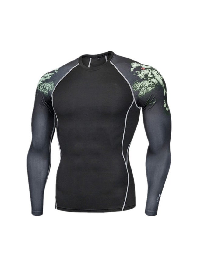 Men's Long Sleeve Fitness Print T Shirt Running Training Sports Tights Tops Quick Drying Moisture Wicking Elastic Sportswears - Image 1