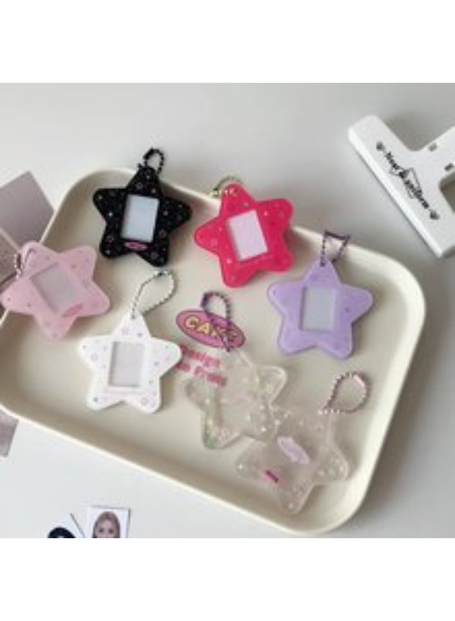 NIBEMINENT 1 - Piece Simple Glitter Pink Five-pointed Star Kpop Photo Card Holder Pendant Key Chain ID Badge Holder ID Card Holder Photo Card Protector for School ID Office ID Access Card for Women Girls - Image 2