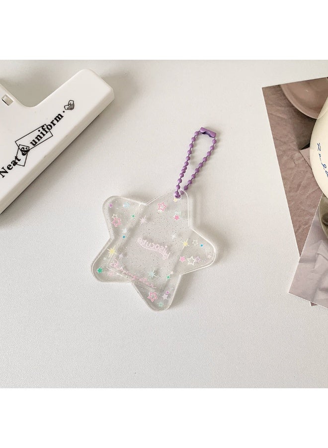 NIBEMINENT 1 - Piece Simple Glitter Pink Five-pointed Star Kpop Photo Card Holder Pendant Key Chain ID Badge Holder ID Card Holder Photo Card Protector for School ID Office ID Access Card for Women Girls - Image 1