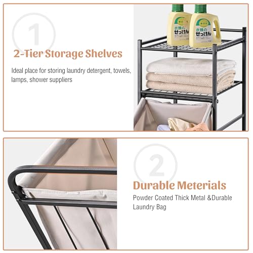 PLKOW Tilt Out Laundry Hamper with Shelf, Laundry Basket Laundry Hamper Cabinet with Removable Liner Bag, 65 Liter, 15.8L x 15.8W x 40H Inch - Image 4