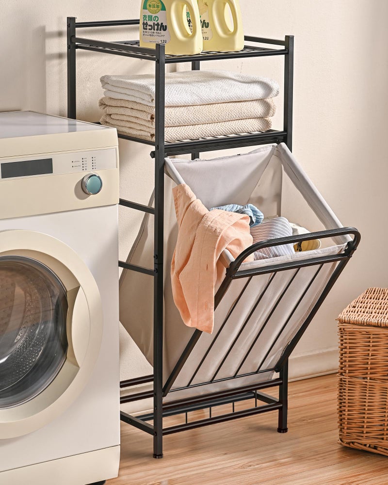 PLKOW Tilt Out Laundry Hamper with Shelf, Laundry Basket Laundry Hamper Cabinet with Removable Liner Bag, 65 Liter, 15.8L x 15.8W x 40H Inch - Image 1