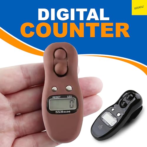 Karomouj KMA663 Digital Finger Counter – 5-Digit LCD Hand Tally Counter with Beep After 100 Counts – Jap Mala Counter for Meditation, Mantra Chanting, Games & Activities (Matt Brown, Pack of 1) - Image 2