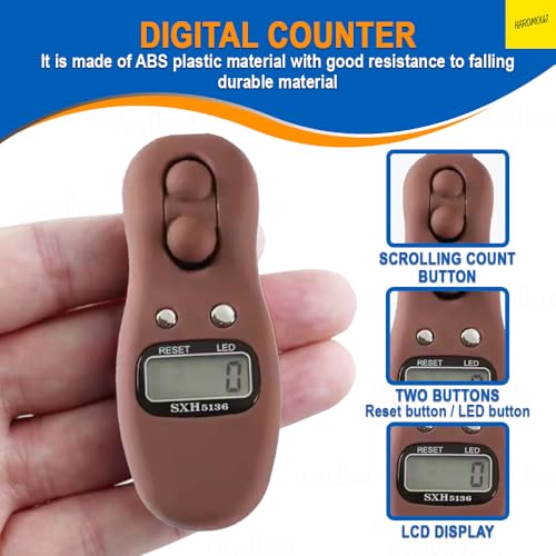 Karomouj KMA663 Digital Finger Counter – 5-Digit LCD Hand Tally Counter with Beep After 100 Counts – Jap Mala Counter for Meditation, Mantra Chanting, Games & Activities (Matt Brown, Pack of 1) - Image 3