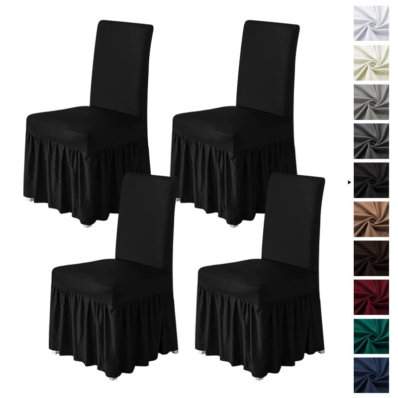molasofa Chair Covers for Dining Room Set of 4 Stretch Chair Slipcovers with Skirt for Kitchen Seat Protectors Wedding Banquet Decor Kids Pets Spandex Fabric Washable (4pcs, Black) - Image 1