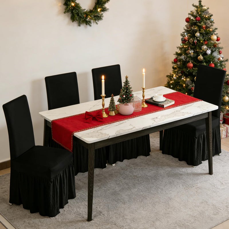 molasofa Chair Covers for Dining Room Set of 4 Stretch Chair Slipcovers with Skirt for Kitchen Seat Protectors Wedding Banquet Decor Kids Pets Spandex Fabric Washable (4pcs, Black) - Image 2