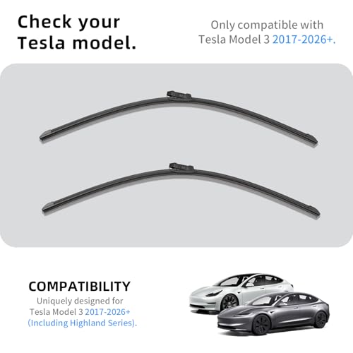 CYBERBEANS Silicone Windshield Wipers Replacement 26 and 19 Inch for Tesla Model 3 Wiper Blades Accessories 2017-2025 2026 Highland (Set of 2) Top Lock - Image 2