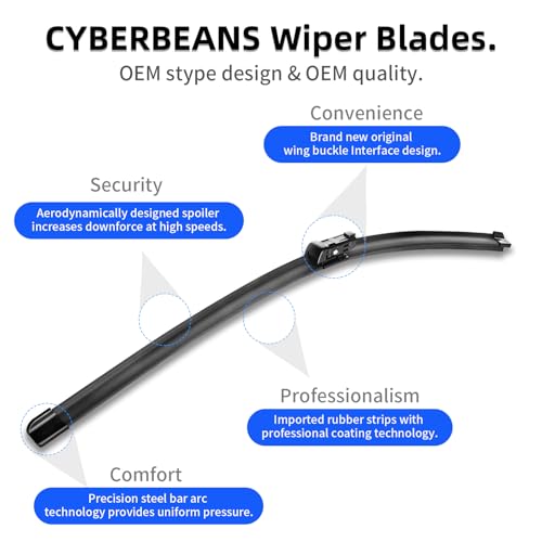 CYBERBEANS Silicone Windshield Wipers Replacement 26 and 19 Inch for Tesla Model 3 Wiper Blades Accessories 2017-2025 2026 Highland (Set of 2) Top Lock - Image 3