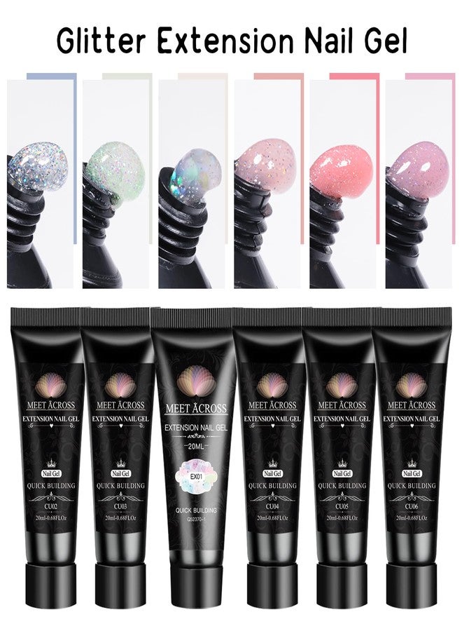 MEET ACROSS Poly Nail Gel Set, 6 Colors Pink Clear Glitter Poly Extension Gel for Nail Spring Summer Sequins Builder Nail Gel Trendy Nail Art Design Manicure DIY Home Salon - Image 5