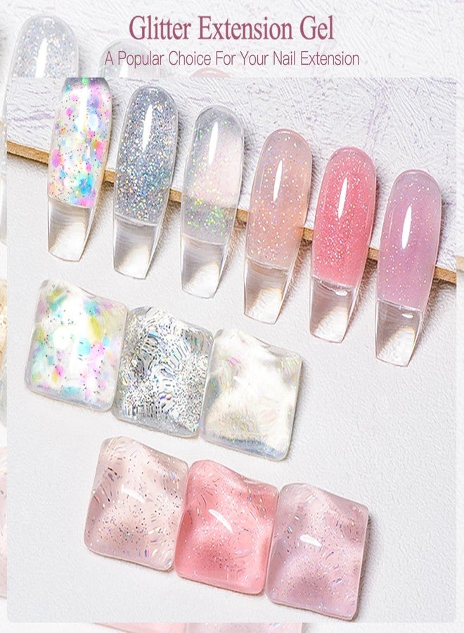 MEET ACROSS Poly Nail Gel Set, 6 Colors Pink Clear Glitter Poly Extension Gel for Nail Spring Summer Sequins Builder Nail Gel Trendy Nail Art Design Manicure DIY Home Salon - Image 4