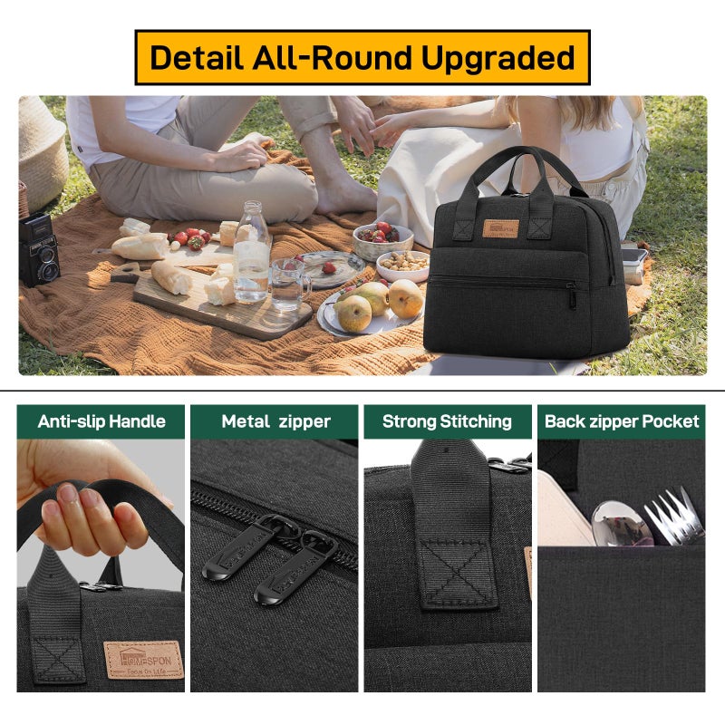 HOMESPON Insulated Lunch Bag for Women Men Lunch Box Cooler Lunch Tote for Work Picnic (Black) - Image 4