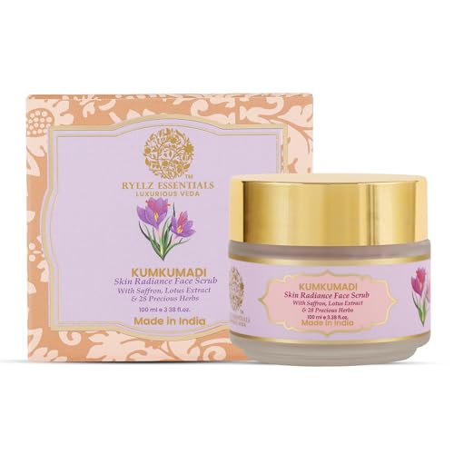 RYLLZ ESSENTIALS Kumkumadi Face Scrub | Skin Radiance with Saffron, Niacinamide, Vitamin E, White Jojoba Beads, Walnut Shell, Lotus Extracts & 28 Precious Herbs | for Dead Cells, Whiteheads, Blackheads, Dark Spots, Uneven & Dull Skin | Exfoliating Scrub | For All Skin Types | 100 ml - Image 1