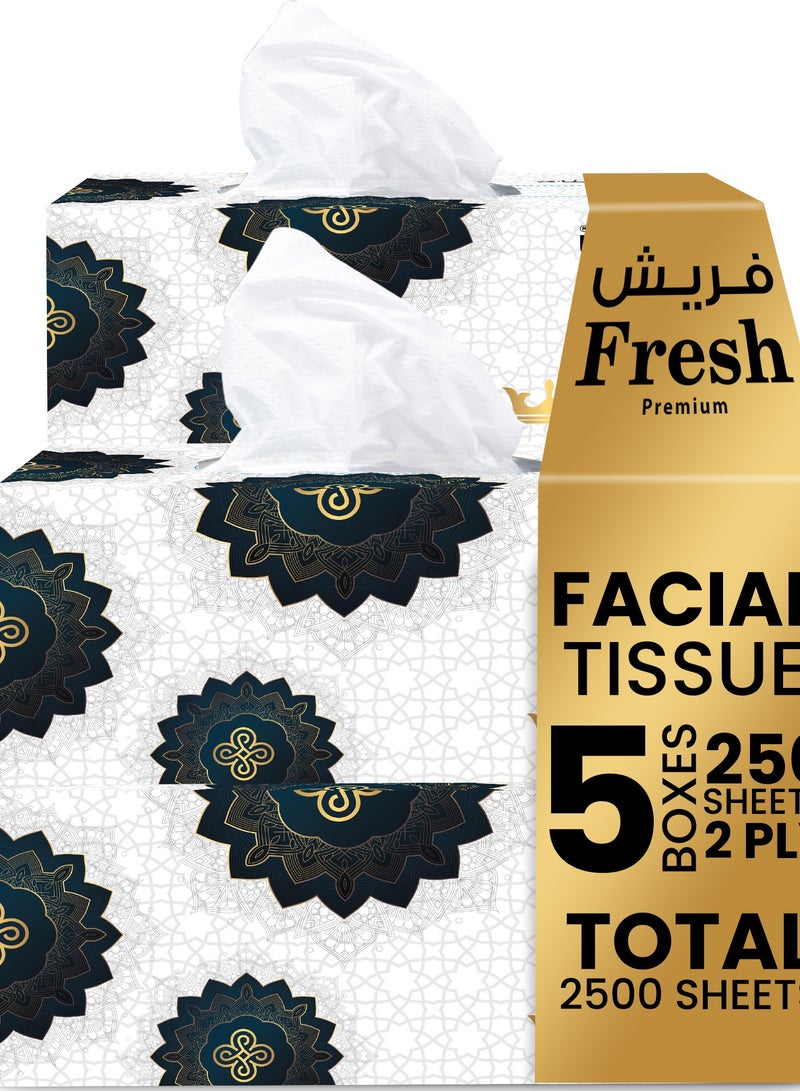 SNH Packing Fresh Facial Tissue Box Pack of 5, 500 Sheets x 2 Ply Each, Total 2500 Sheets - Image 1
