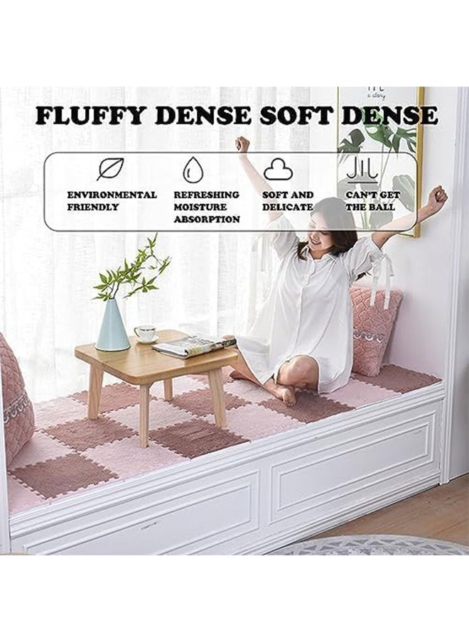 Plush Puzzle Foam Floor Mat for Kids- Thick Interlocking Fluffy Tiles with Border Square Rug Split Joint Soft Climbing Carpet Mats Area Rug for Room Floor(Pink)