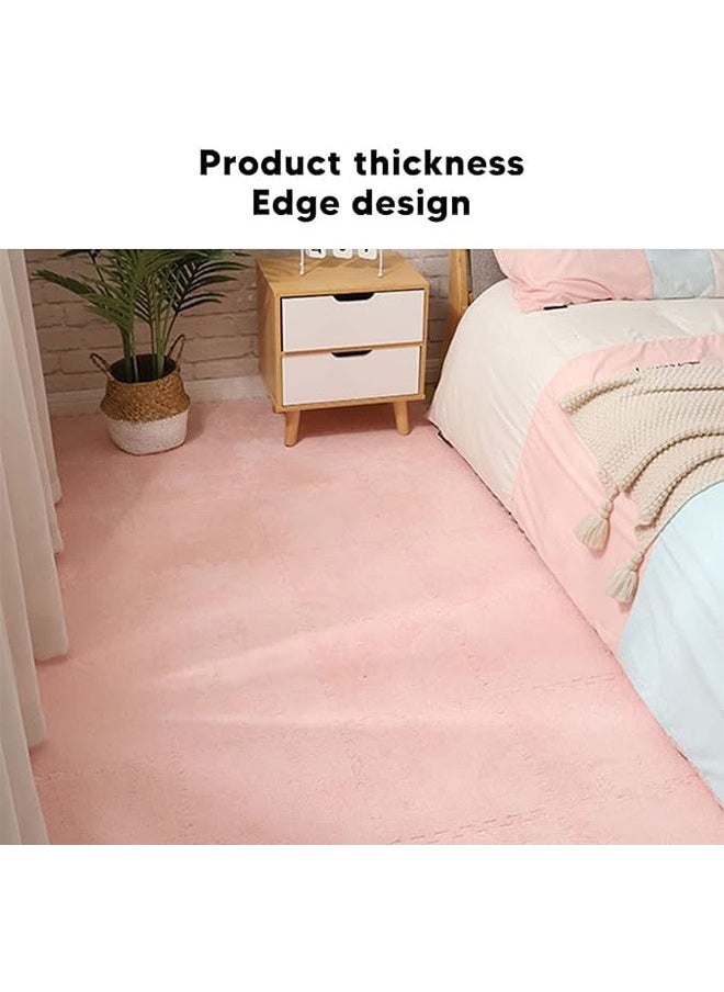 Plush Puzzle Foam Floor Mat for Kids- Thick Interlocking Fluffy Tiles with Border Square Rug Split Joint Soft Climbing Carpet Mats Area Rug for Room Floor(Pink)