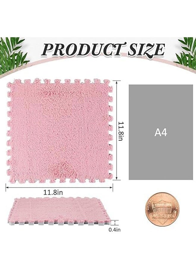 Plush Puzzle Foam Floor Mat for Kids- Thick Interlocking Fluffy Tiles with Border Square Rug Split Joint Soft Climbing Carpet Mats Area Rug for Room Floor(Pink)