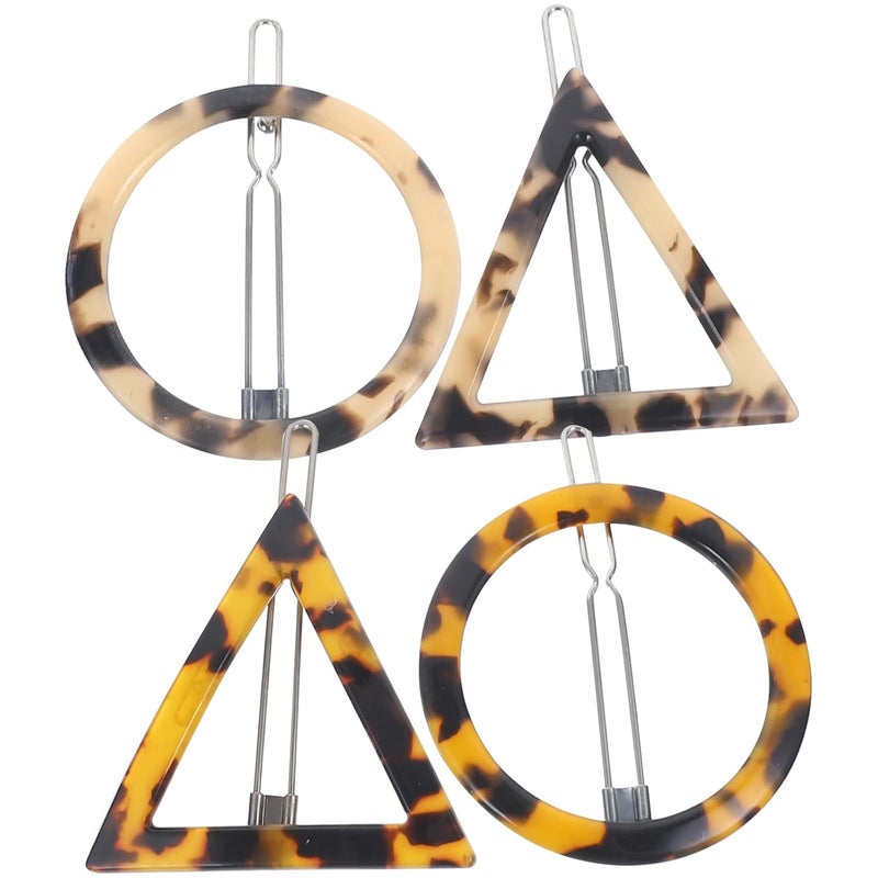 Lurrose 4 Pieces Tortoise Hair Clips Celluloid French Design Barrettes Acrylic Resin Hair Clips Geometric Hair Pins Triangular Circle Leopard Print Barrettes for Women Girls