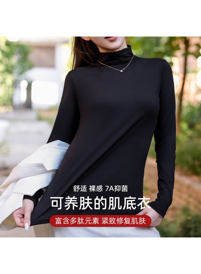 Modal Women'S Semi-Turtle Neck Solid Color Comfortable High Elasticity Base Shirt Top - Image 2