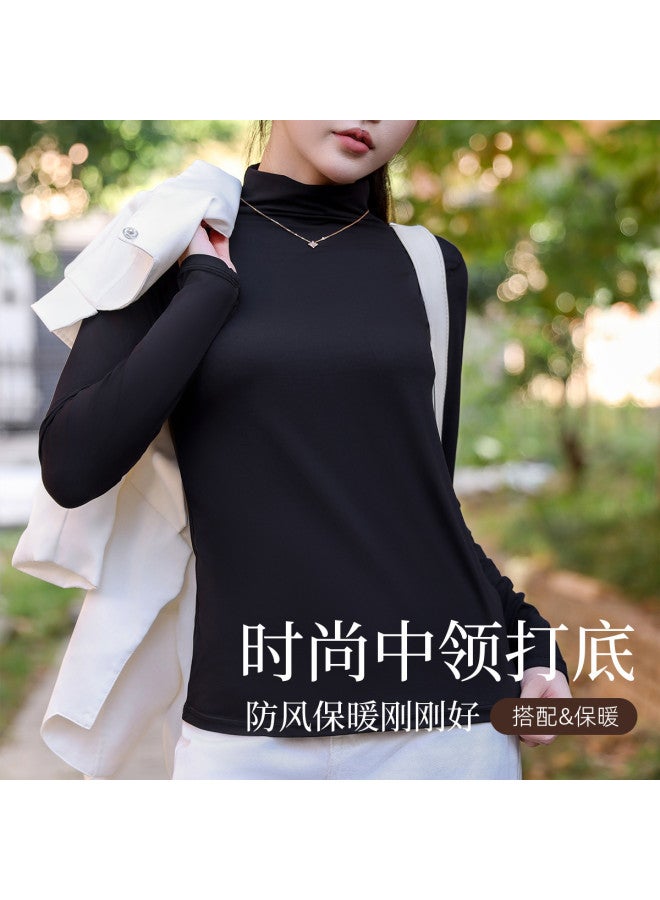Modal Women'S Semi-Turtle Neck Solid Color Comfortable High Elasticity Base Shirt Top - Image 4