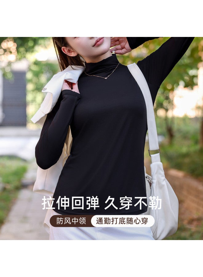 Modal Women'S Semi-Turtle Neck Solid Color Comfortable High Elasticity Base Shirt Top - Image 5