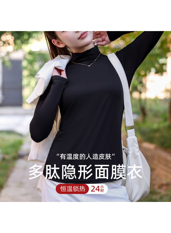 Modal Women'S Semi-Turtle Neck Solid Color Comfortable High Elasticity Base Shirt Top - Image 3