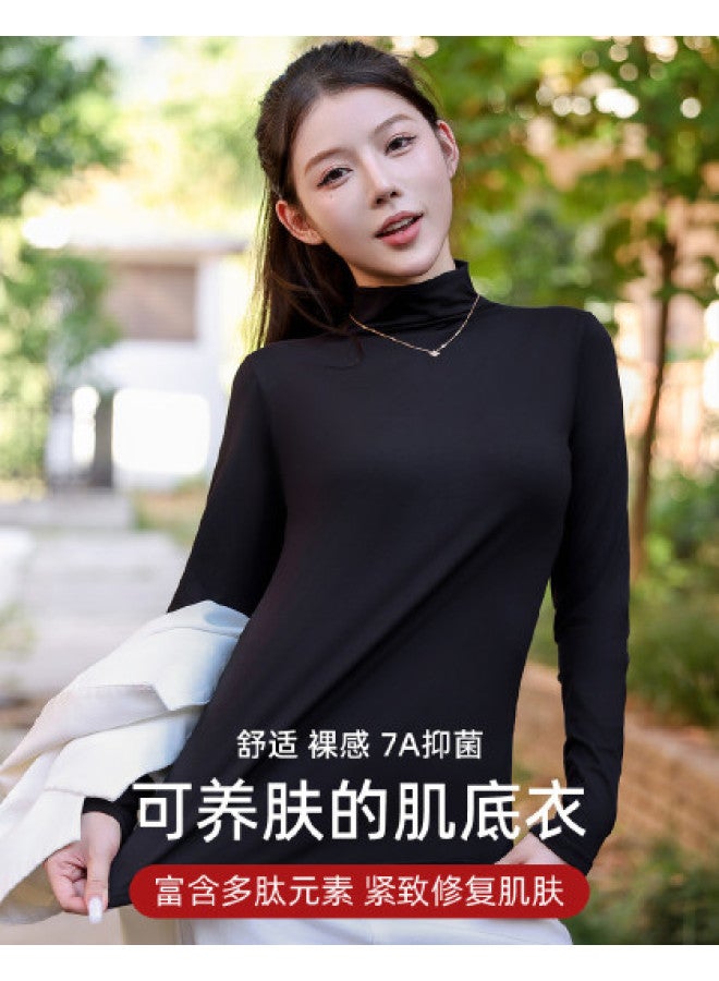 Modal Women'S Semi-Turtle Neck Solid Color Comfortable High Elasticity Base Shirt Top - Image 1