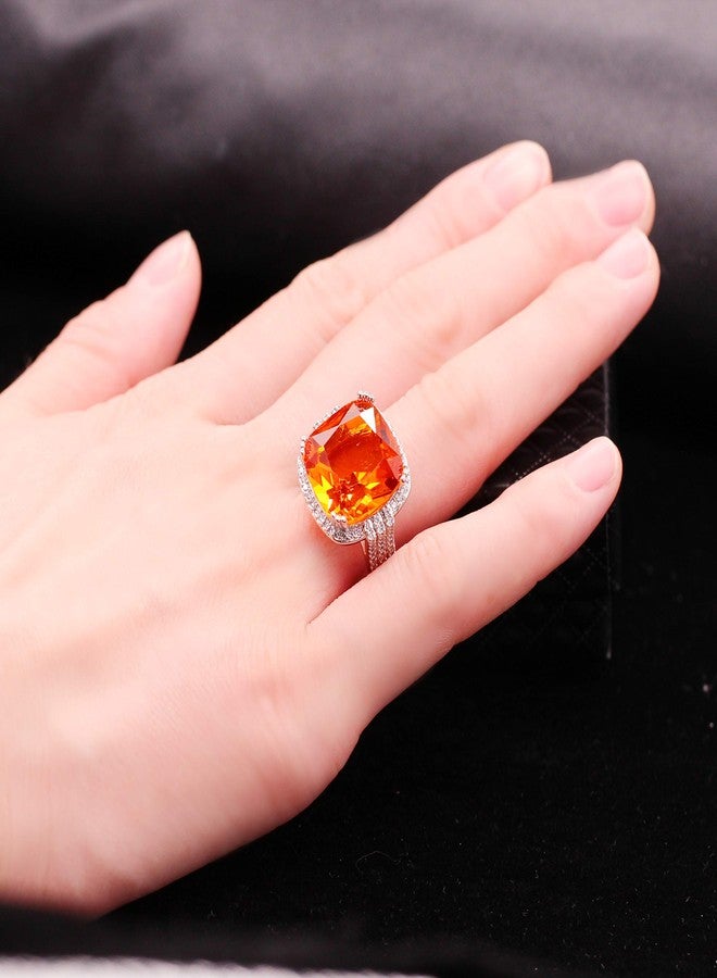 Uloveido Platinum Plated Big Princess Square Orange Stone Cocktail Ring for Women and Men with Cubic Zirconia Size 6 7 8 9 10 RA219 (Orange, 7) - Image 2