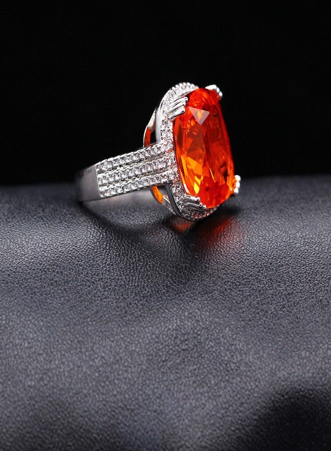 Uloveido Platinum Plated Big Princess Square Orange Stone Cocktail Ring for Women and Men with Cubic Zirconia Size 6 7 8 9 10 RA219 (Orange, 7) - Image 4