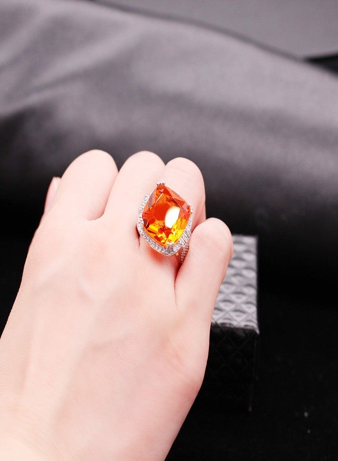 Uloveido Platinum Plated Big Princess Square Orange Stone Cocktail Ring for Women and Men with Cubic Zirconia Size 6 7 8 9 10 RA219 (Orange, 7) - Image 3