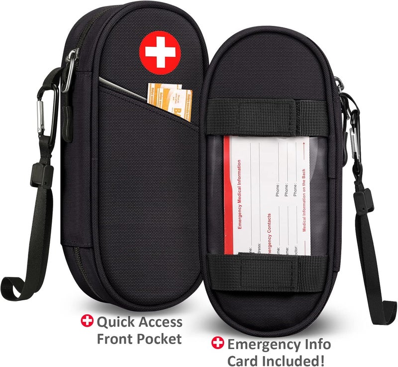 SITHON حقيبة سيثون الطبية لحمل الإيبين - حقيبة تنظيم الأدوية المعزولة للسفر - حقيبة طبية طارئة تحمل 2 إيبين - جهاز استنشاق الربو - مضادات الهيستامين - أوفيك - أساسيات أدوية الحساسية - سوداء - Image 4