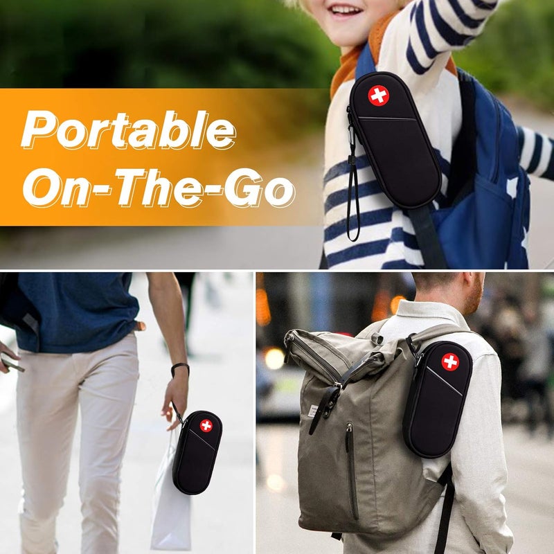 SITHON حقيبة سيثون الطبية لحمل الإيبين - حقيبة تنظيم الأدوية المعزولة للسفر - حقيبة طبية طارئة تحمل 2 إيبين - جهاز استنشاق الربو - مضادات الهيستامين - أوفيك - أساسيات أدوية الحساسية - سوداء - Image 5